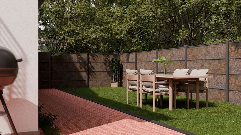 planeo Gardence Resistant - Clôture à emboîter HPL aspect rouille 180 x 183 cm