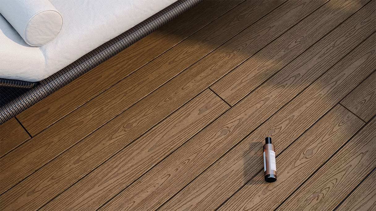 planeo CoEXWood Kit complet de terrasse en WPC Plancher massif - Sable/Caramel structuré