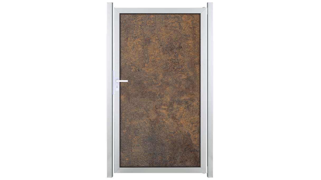 planeo Gardence Resistant - Portail brise-vue en HPL, aspect rouillé, avec cadre en aluminium
