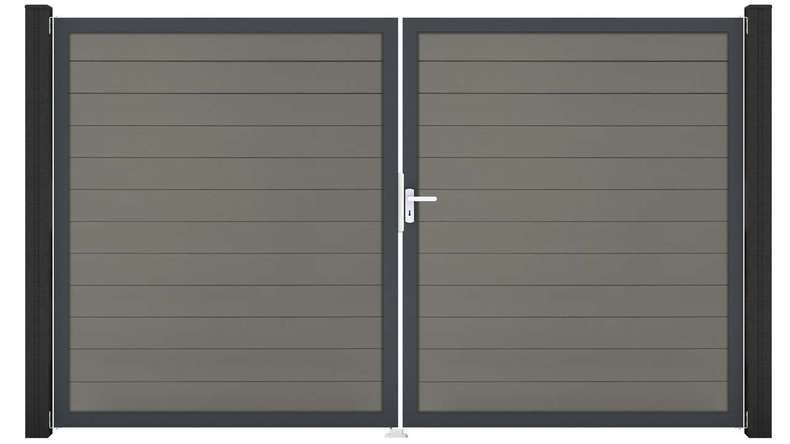planeo Gardence Strong - Portail BPC - À deux vantaux, gris, avec cadre en aluminium
