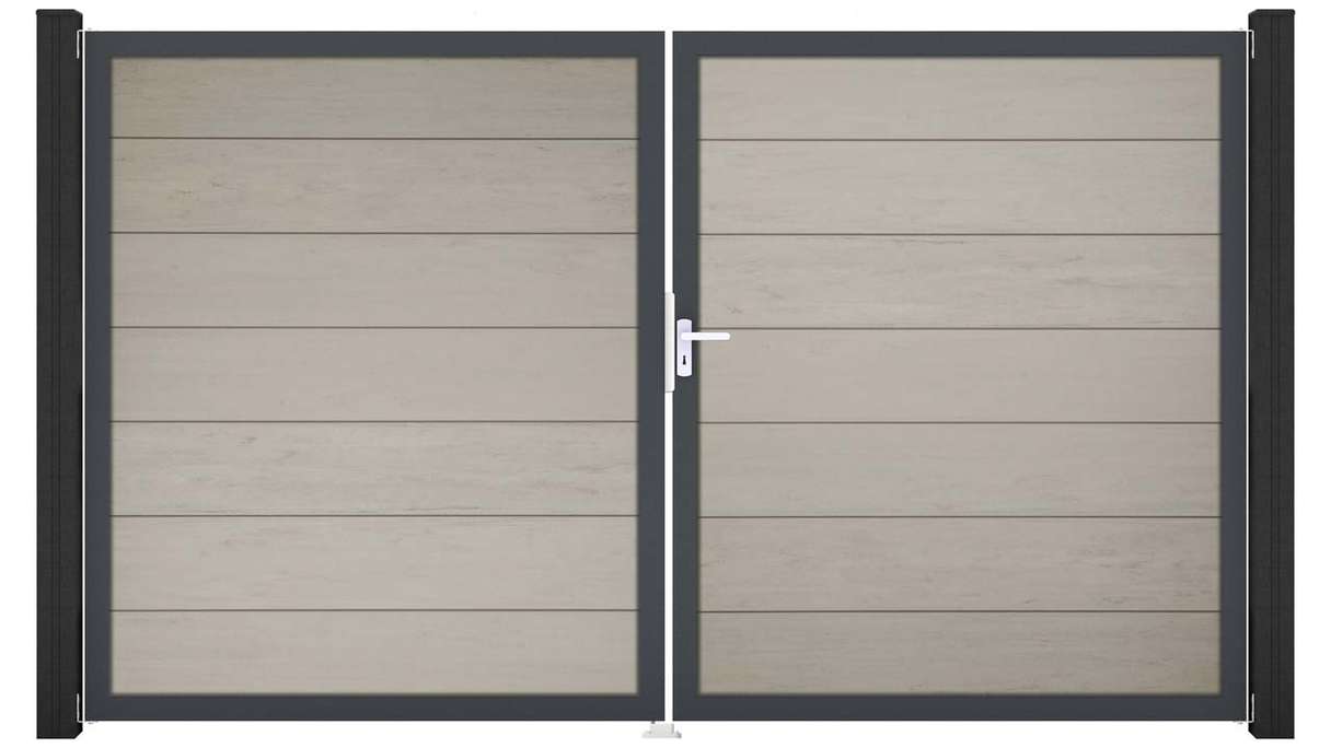 planeo Gardence Strong XL - Portail BPC - À deux vantaux, bicolore « Sand », avec cadre en aluminium