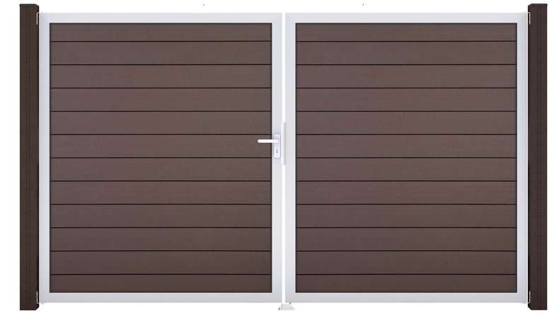 planeo Gardence Strong - Porte composite DIN gauche 2 vantaux Terra avec cadre en aluminium argenté