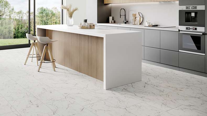 planeo Vinyle à clic rigide - Stone Carrara Marble Matt | Isolation phonique intégrée (100P2921MT)