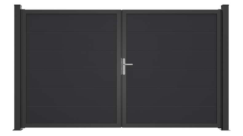 planeo Gardence Simply Guard - Portail en PVC - À deux battants, gris anthracite, avec cadre en aluminium, 300 x 180 cm