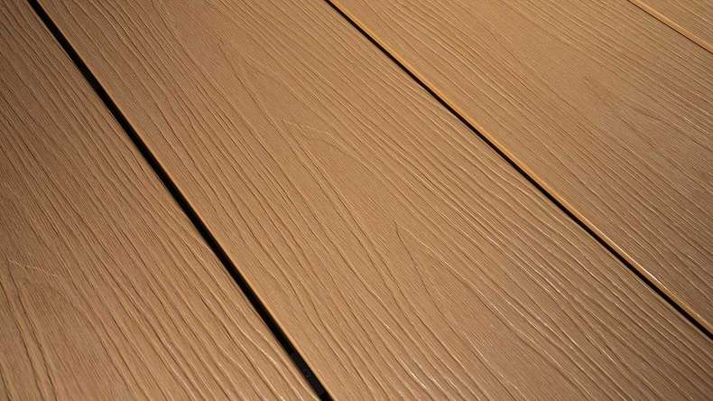 planeo MAXLine Nature - WPC CoEx lame de terrasse XL gainée chambre creuse - sable 3m structuré/lisse brossé