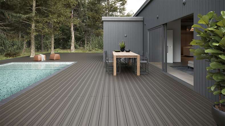planeo SolidWood WPC Lame de terrasse massive - gris clair 3.6m français/structuré