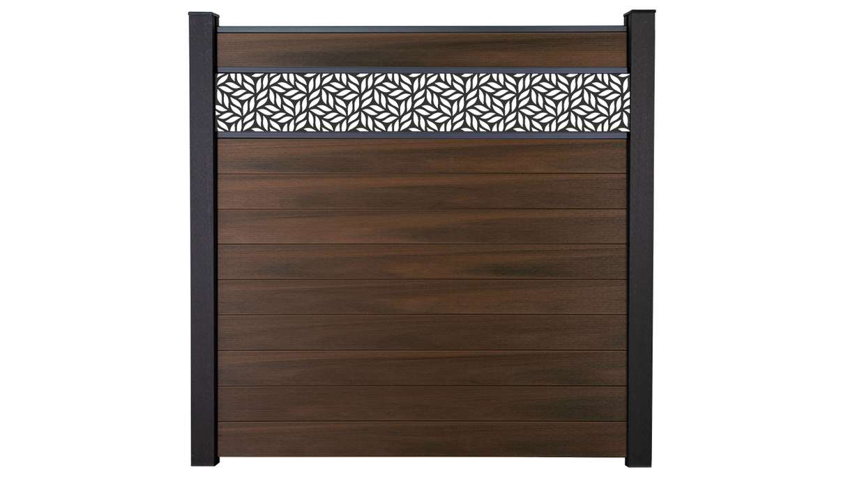 planeo Gardence Strong - Clôture à emboîter BPC Leafs noix co-ex 180 x 180 cm