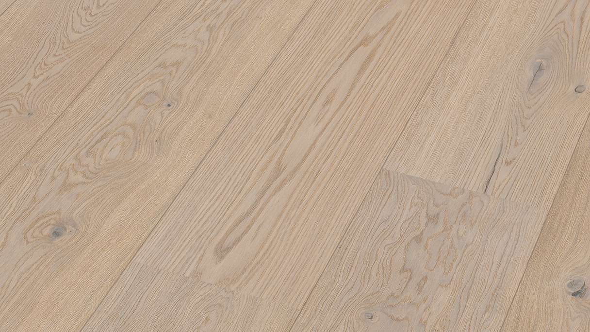Sol en bois MEISTER Lindura HD 400 - 08908 Chêne animé blanc crème huilé naturel 2200 x 270 x 11 mm (500213-2200270-08908)
