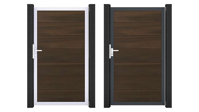 planeo Gardence Strong XL - Porte universelle BPC en co-extrudé noyer avec cadre en aluminium 100 x 180 x 4 cm