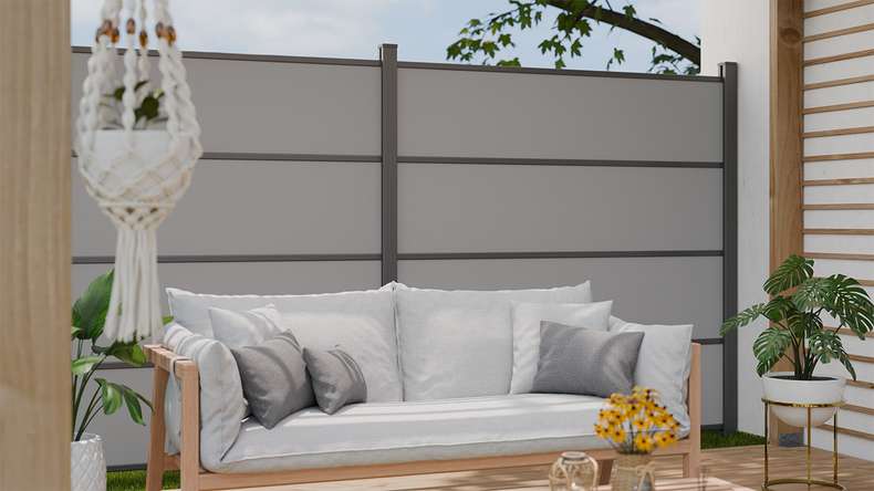 planeo Gardence Resistant - Clôture à emboîter HPL gris uni 180 x 183 cm