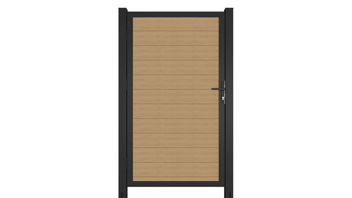 planeo INFINITY - Porte universelle WPC CoEx sable avec cadre alu anthracite 100 x 180 cm