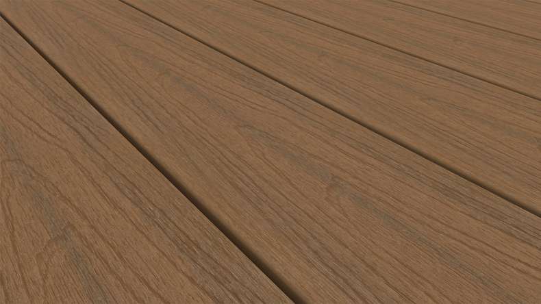 planeo WOODLine Nature - Lame de terrasse alvéolaire revêtue de WPC CoEx - Burma Teak 3m structuré/lisse brossé