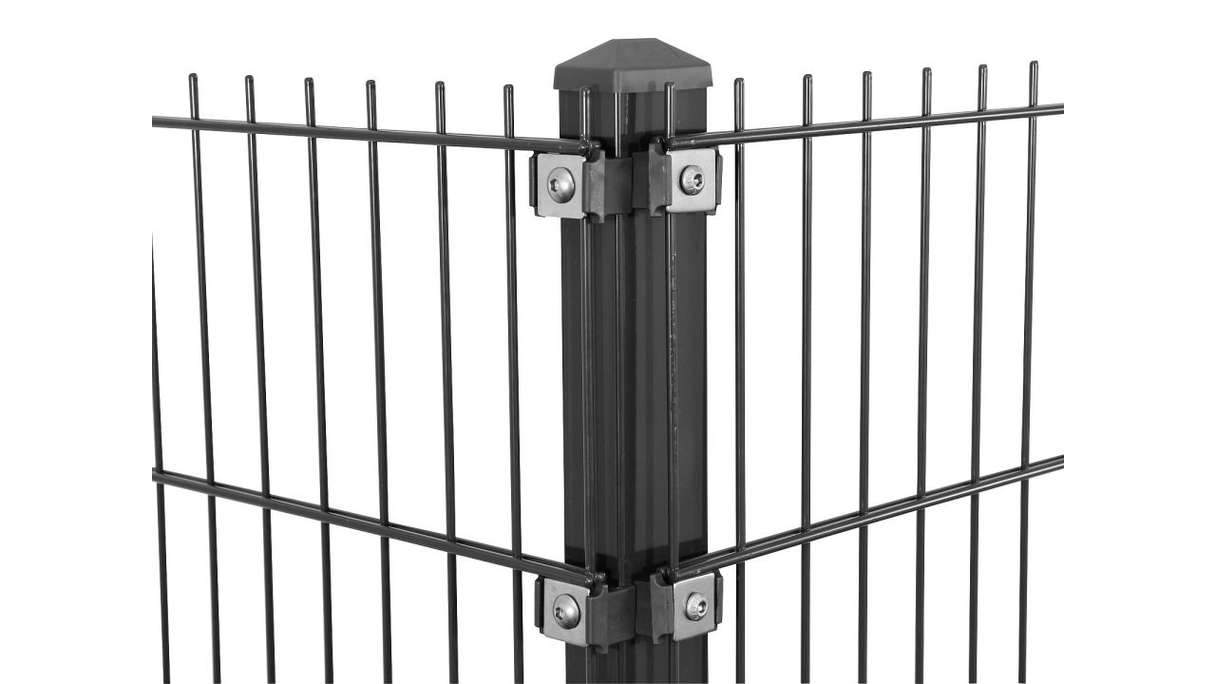 Poteau d'angle de type P anthracite pour clôture à double maille
