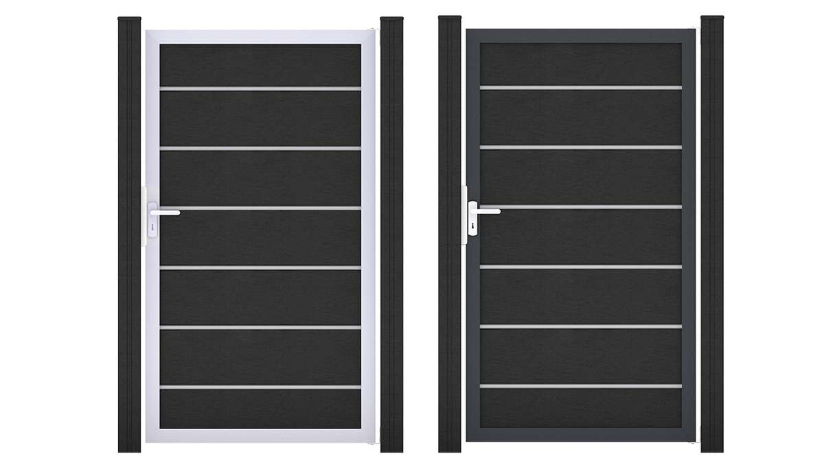 planeo Gardence Deluxe - Portail universel BPC gris anthracite avec cadre en aluminium 100 x 180 x 4 cm