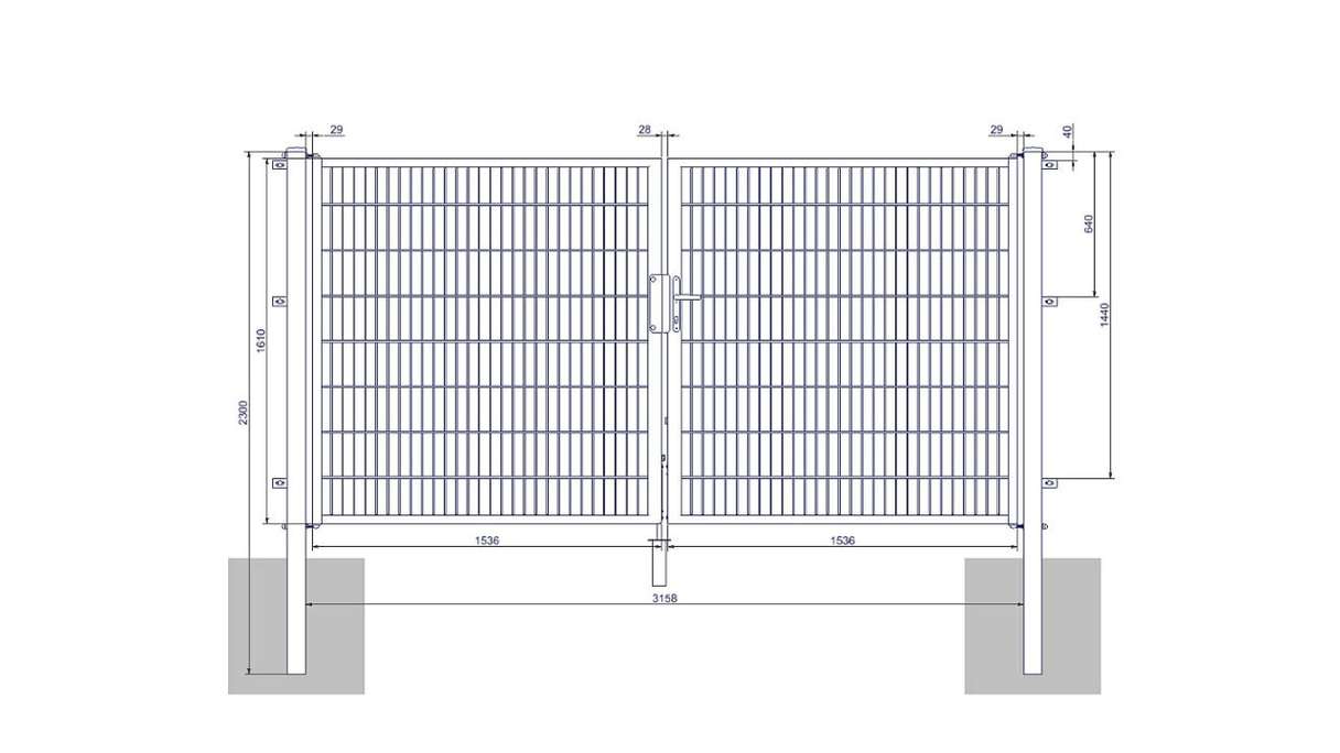 Porte universelle moyenne 2 panneaux galvanisés à chaud H 1600 x L 3158 mm poteaux de porte inclus