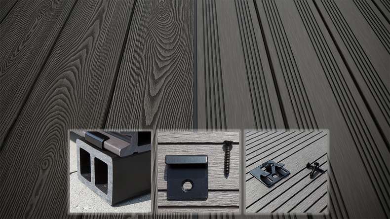 planeo SolidWood Kit complet de terrasse en WPC Planche massive - gris foncé français/structuré