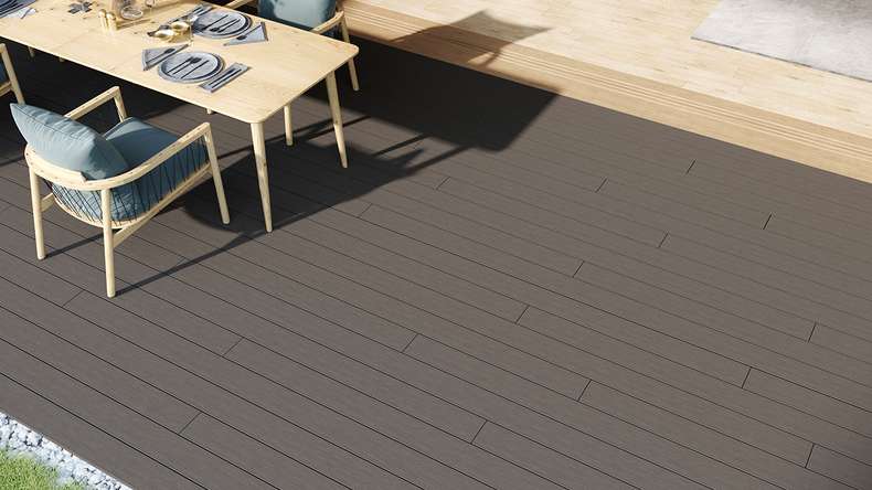 planeo LineWood Lame de terrasse WPC massif - gris clair 4.20m rainuré/cannelé