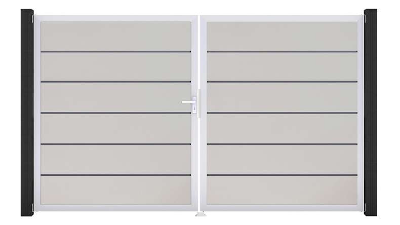 planeo Gardence Simply Premium - Portail en PVC à deux vantaux, blanc, avec cadre en aluminium, 300 x 180 cm