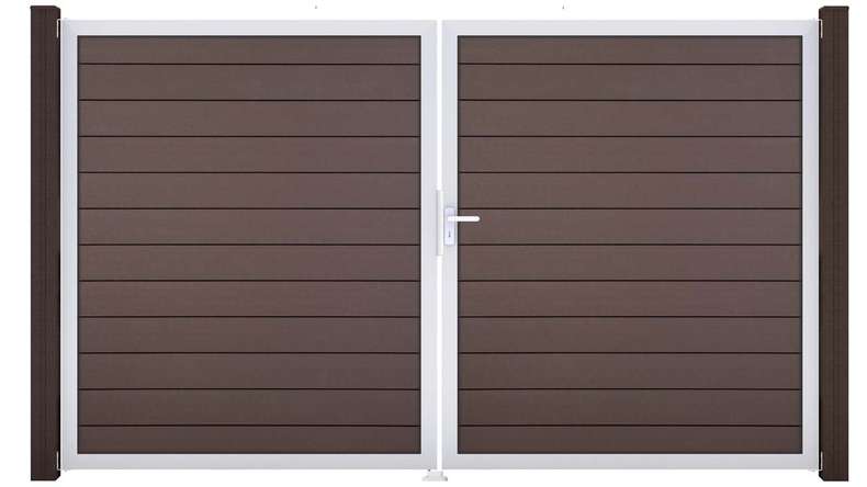 planeo Gardence Strong - Porte composite DIN droite 2 vantaux Terra avec cadre en aluminium argenté