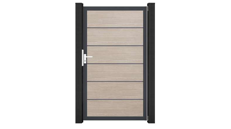 planeo Gardence Simply Premium - Portail universel en PVC « Sheffield Oak » avec cadre en aluminium, 100 x 180 cm
