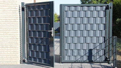 planeo Porte universelle lourde 2 vantaux asymétriques anthracite poteaux de porte inclus