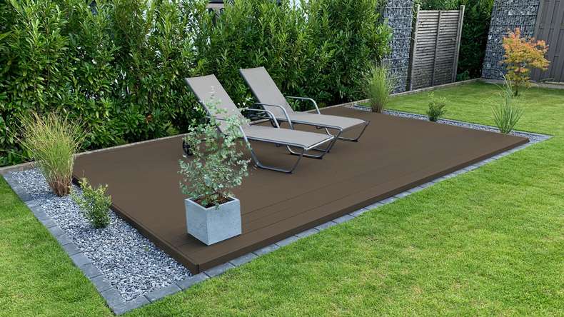 TitanWood Kit complet - 5m lame à âme creuse structure rainurée brun foncé 55,5m² compris UK alu