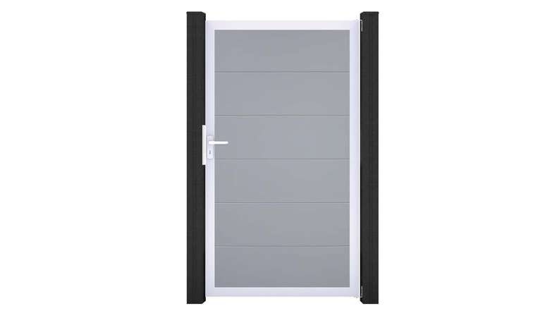 planeo Gardence Simply - Portail universel en PVC gris argenté avec cadre en aluminium 100 x 180 cm