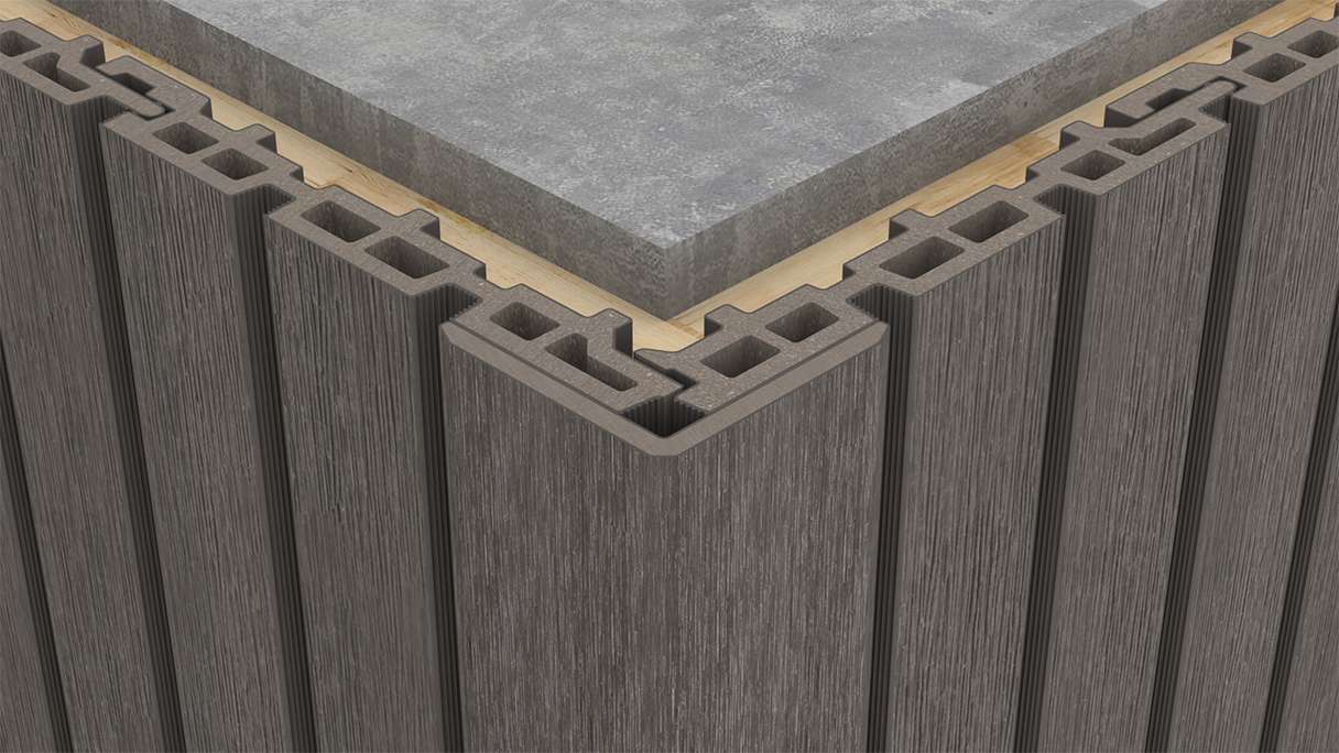 planeo LINEA - Angle intérieur et extérieur en WPC CoEx, gris foncé, 2900 x 55 x 55 mm