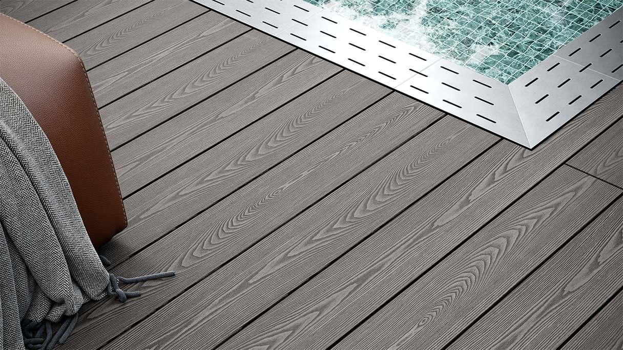 planeo SolidWood WPC Lame de terrasse massive - gris clair 3m français/structuré