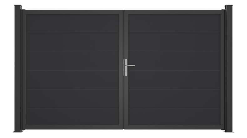 planeo Gardence Simply Guard - Porte PVC - DIN droite 2 vantaux gris anthracite avec cadre aluminium anthracite | DB703 300 x 180 cm