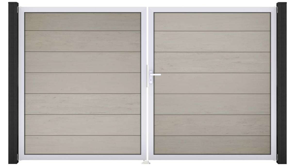 planeo Gardence Strong XL - Portail BPC - À deux vantaux, bicolore « Sand », avec cadre en aluminium