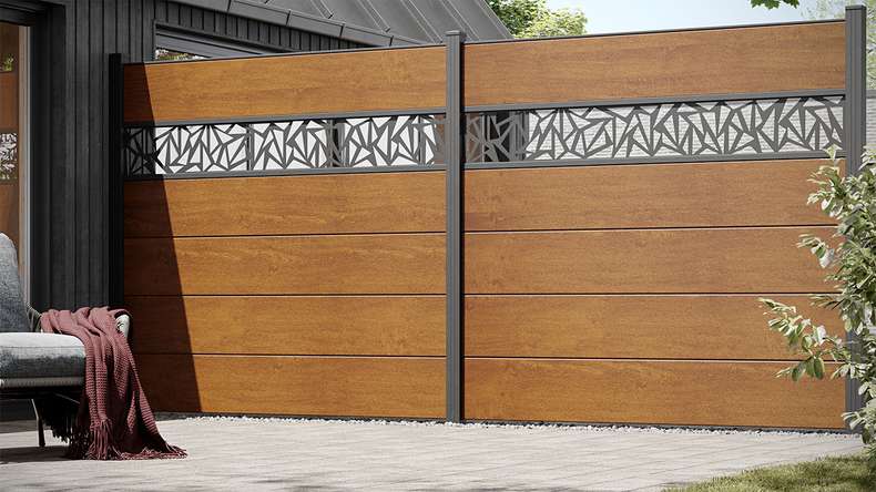 planeo Gardence Simply - Clôture PVC à emboîter Carré chêne doré