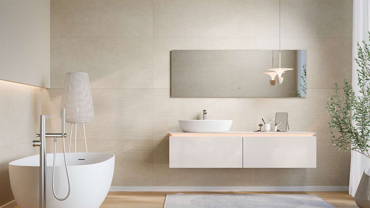 planeo Revêtement mural SPC - CeraRock Tile Stripes Concrete Tan 120 x 60 cm