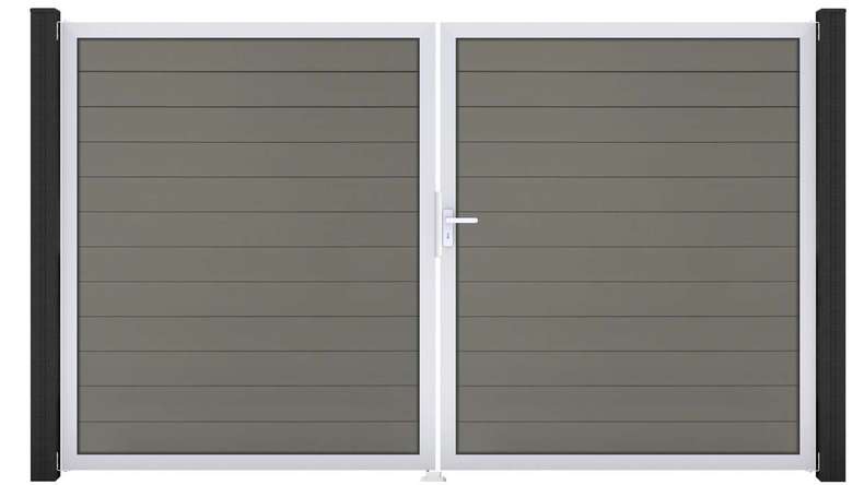 planeo Gardence Strong - Portail BPC - À deux vantaux, gris, avec cadre en aluminium