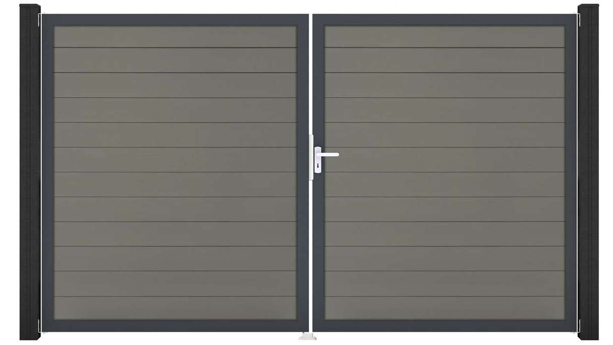 planeo Gardence Strong - Portail BPC - À deux vantaux, gris, avec cadre en aluminium