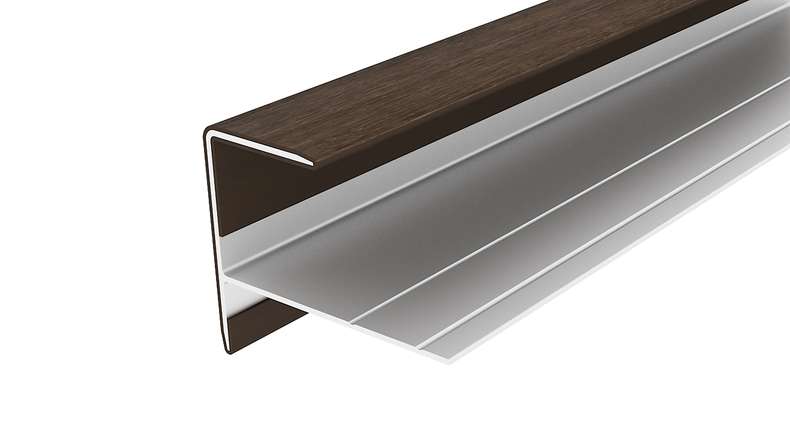 planeo LINEA - Profilé d'extrémité en aluminium CoEx, couleur Ipe brun, 3000 x 74 x 61 mm