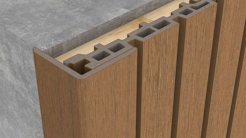 planeo LINEA - Angles intérieurs et extérieurs en WPC CoEx « Burma Teak » 2900 x 55 x 55 mm