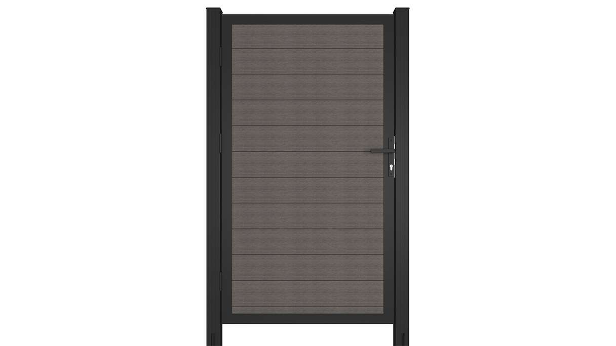 planeo INFINITY - Porte universelle WPC CoEx gris foncé avec cadre alu anthracite 100 x 180 cm