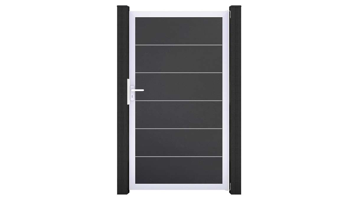 planeo Gardence Simply Premium - Portail universel en PVC gris anthracite avec cadre en aluminium 100 x 180 cm 