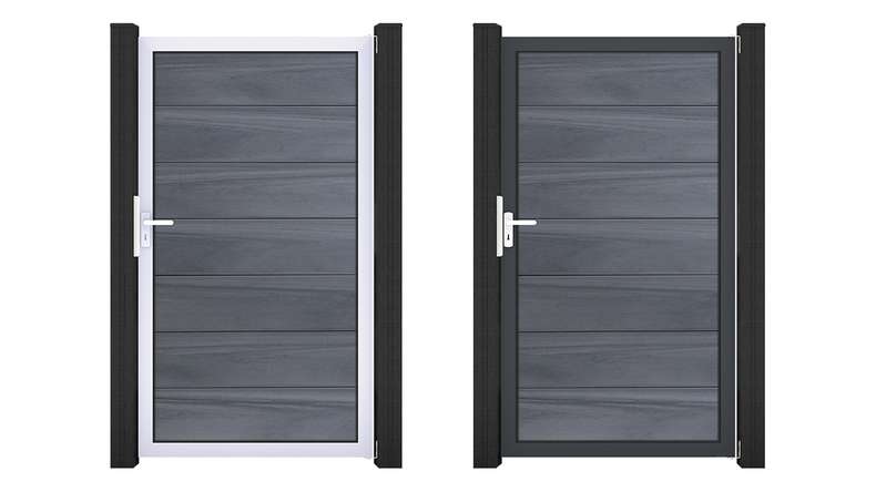 planeo Gardence Strong XL - Portail universel BPC gris pierre, en co-extrudé avec cadre en aluminium, 100 x 180 x 4 cm