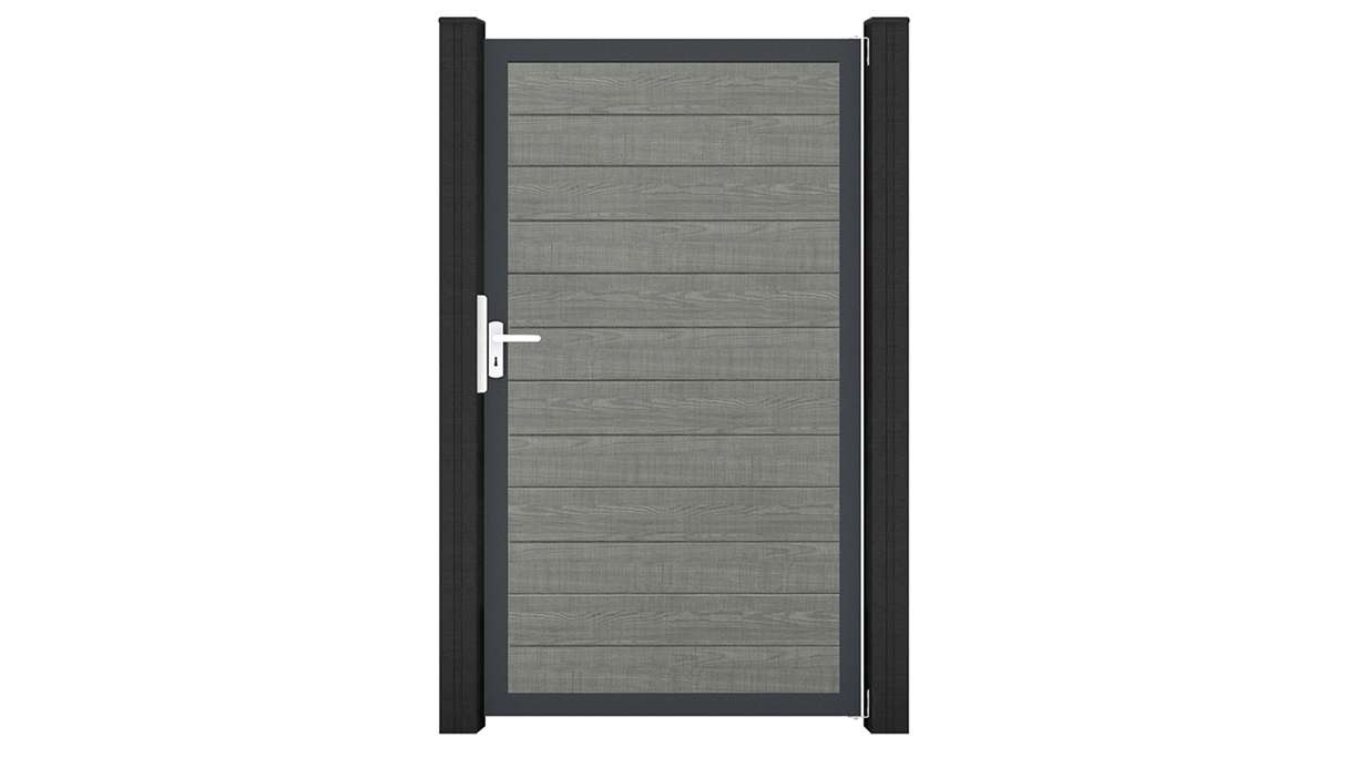 planeo Gardence Simply Small - Portail universel en PVC « Grey Ash Cut » avec cadre en aluminium, 100 x 180 cm