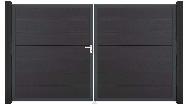 planeo Gardence Strong XL - Portail BPC - À deux vantaux, gris anthracite avec cadre en aluminium 