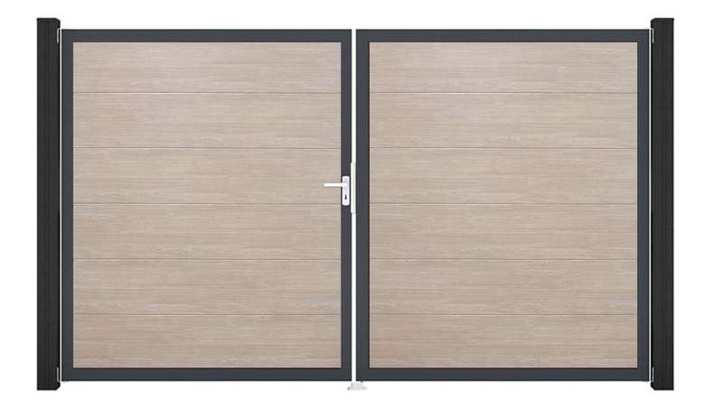 planeo Gardence Simply - Porte PVC DIN gauche 2 vantaux Sheffield Oak avec cadre aluminium Anthracite