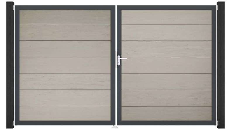 planeo Gardence Strong XL - Portail BPC - À deux vantaux, bicolore « Sand », avec cadre en aluminium
