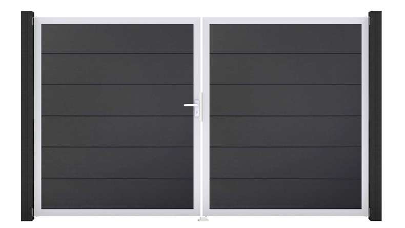 planeo Gardence Simply - Porte PVC DIN gauche 2 vantaux Anthracite avec cadre en aluminium argenté