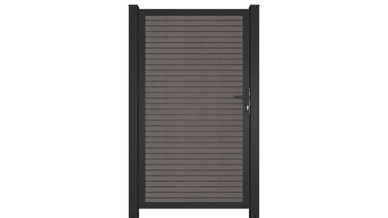 planeo LINEA - WPC CoEx Porte universelle en losange gris foncé avec cadre alu anthracite 100 x 180