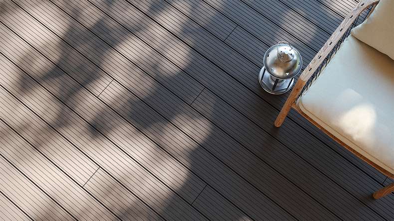 planeo LightWood WPC Lame de terrasse alvéolaire - gris clair 3m rainuré/cannelé