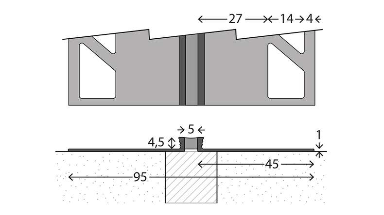 Système de joints de dilatation planeo 767 - 3 000 x 95 x 4,5 mm