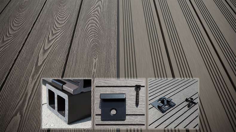 planeo SolidWood Kit complet de terrasse en WPC Planche massive - gris clair français/structuré