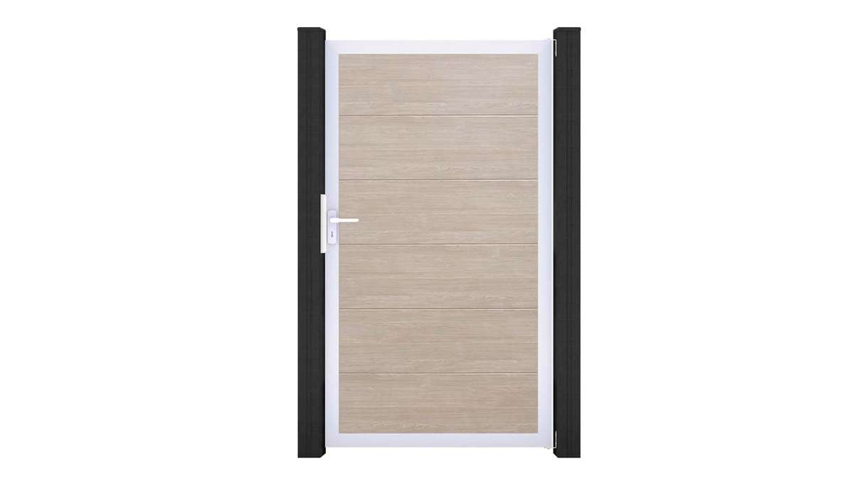 planeo Gardence Simply - Portail universel en PVC « Sheffield Oak » avec cadre en aluminium, 100 x 180 cm